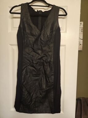 Boston Proper Black Faux Leather Mini Dress